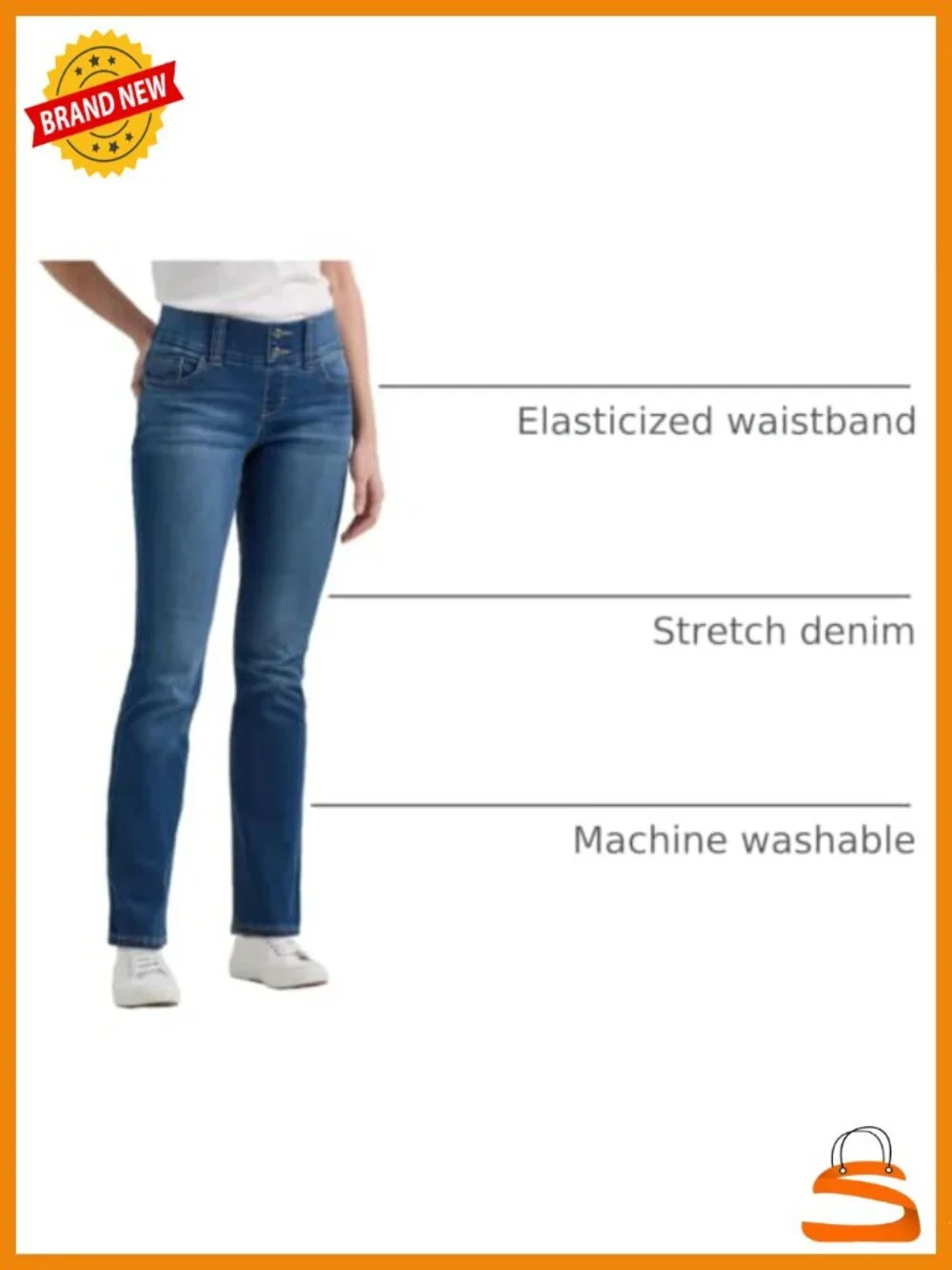 Pull On Waist Smoother Straight Leg Jean - Elasticized Waist Stretch Denim
